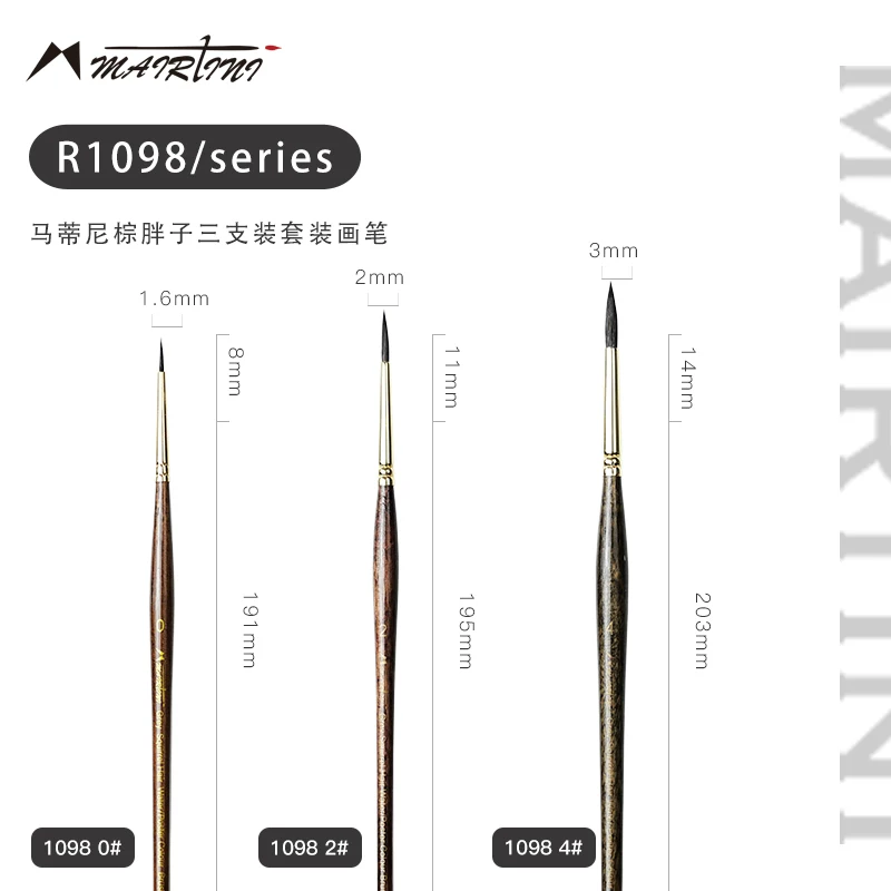 “Slim Brown” Pointed Squirrel-Blend Brushes · Set of 3